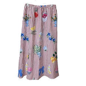 Calypso St. Barth Linen Maxi Skirt French Riviera Small Pockets Red White Stripe